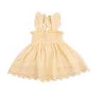 Yellow baby dress with butterfly sleeves on a white background