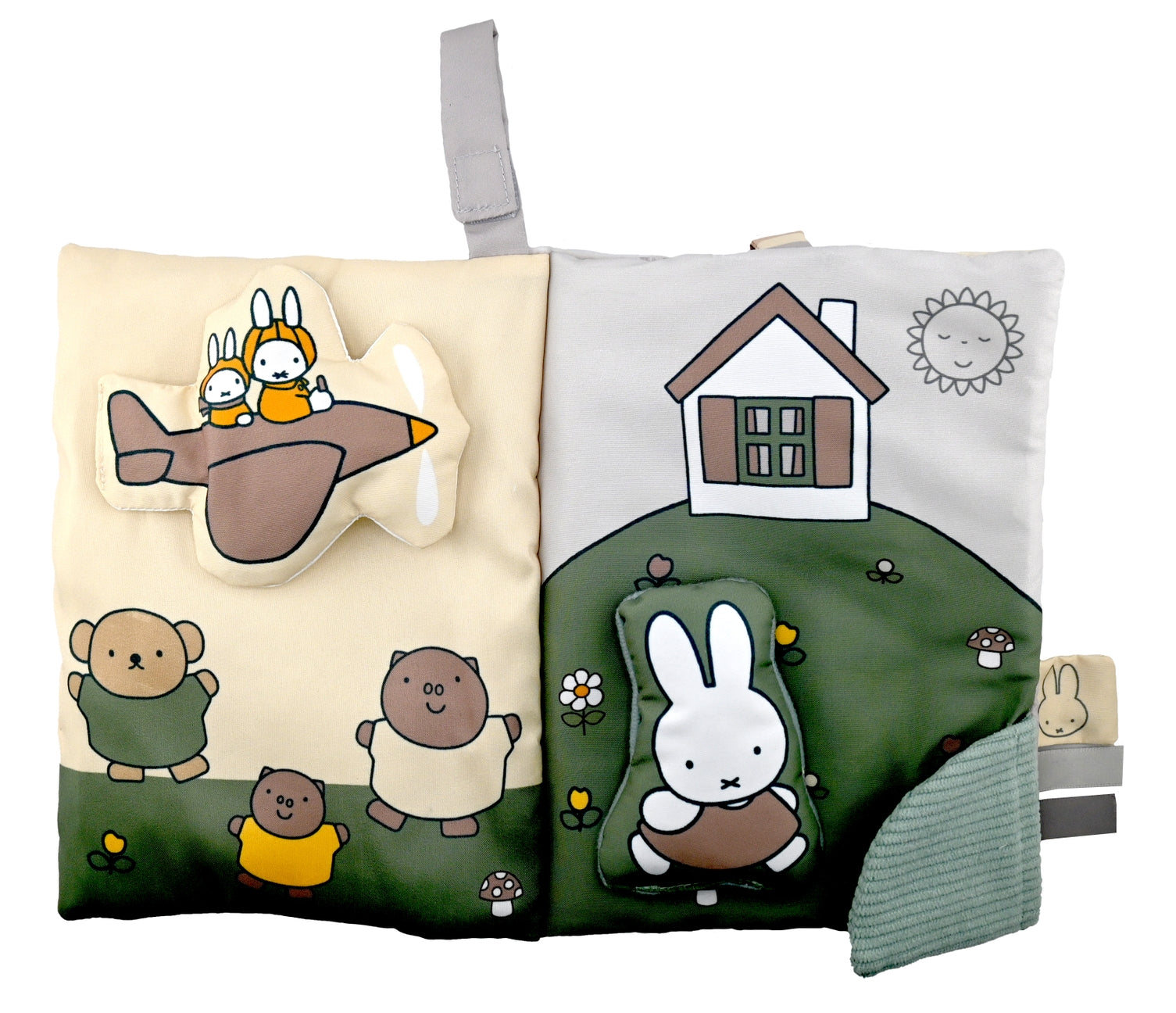 Children's soft book with cartoon characters on a white background