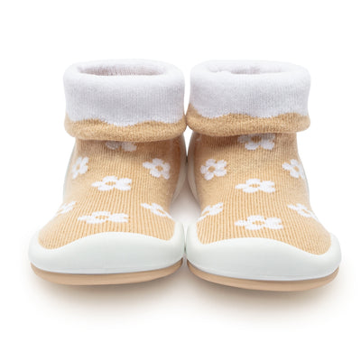 First Walker Baby Sock Shoes - Daisies - Latte by Komuello