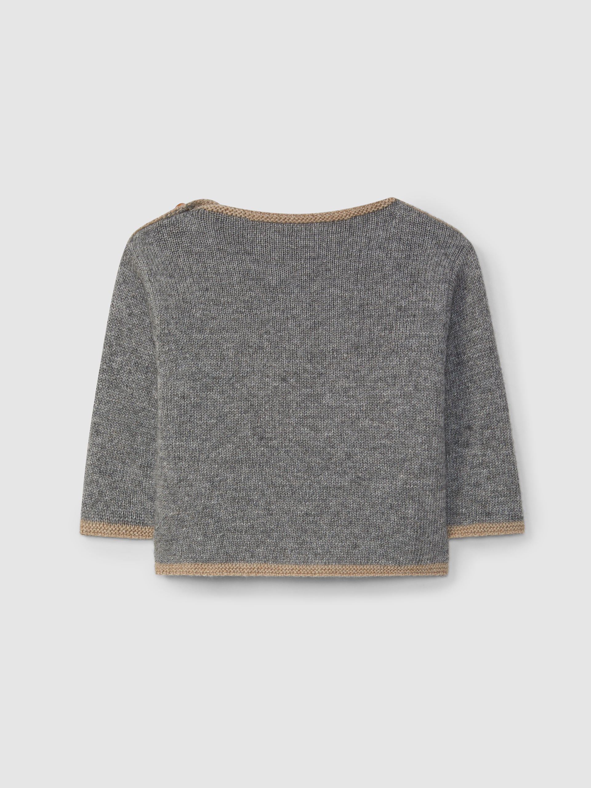 Gray knit cardigan on a light gray background