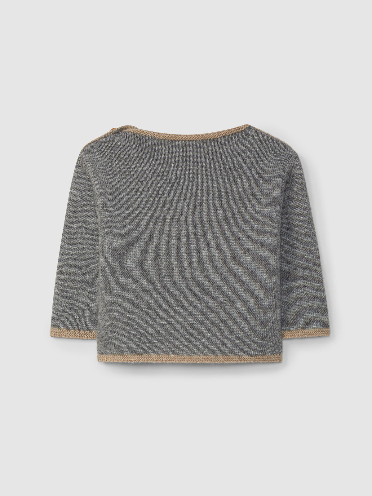 Gray knit cardigan on a light gray background