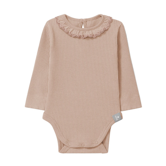Organic Cotton Bodysuit with Ruffled Embroidered Collar - Pink by Snug