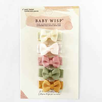 Tiny Tuxedo Bows on Snap Clips Set of 5 - Salted Caramel by Baby Wisp