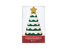 A Pearhead Christmas Tree Stack Toy in its original packaging, featuring a tiered wooden Christmas tree with green and cream stripes and a gold star on top, set against a plain white background.