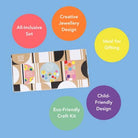 Boxed craft kit with colorful labels on a blue background