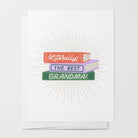 Greeting card with books and text 'Literally the best grandma!' on a white background