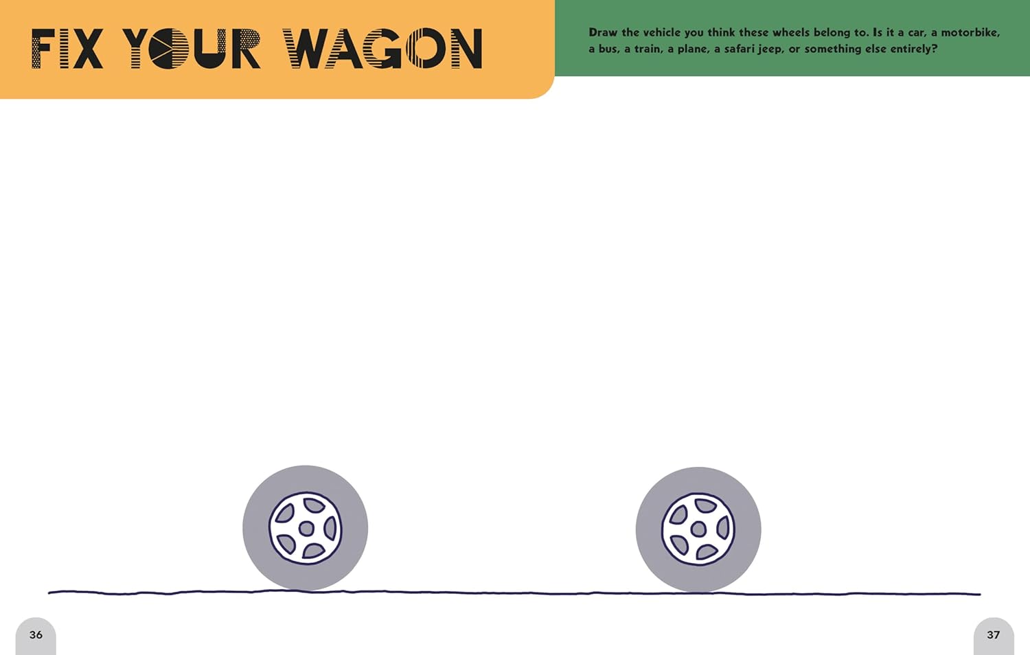 Worksheet with two wheels on a line and text 'Fix Your Wagon' at the top.