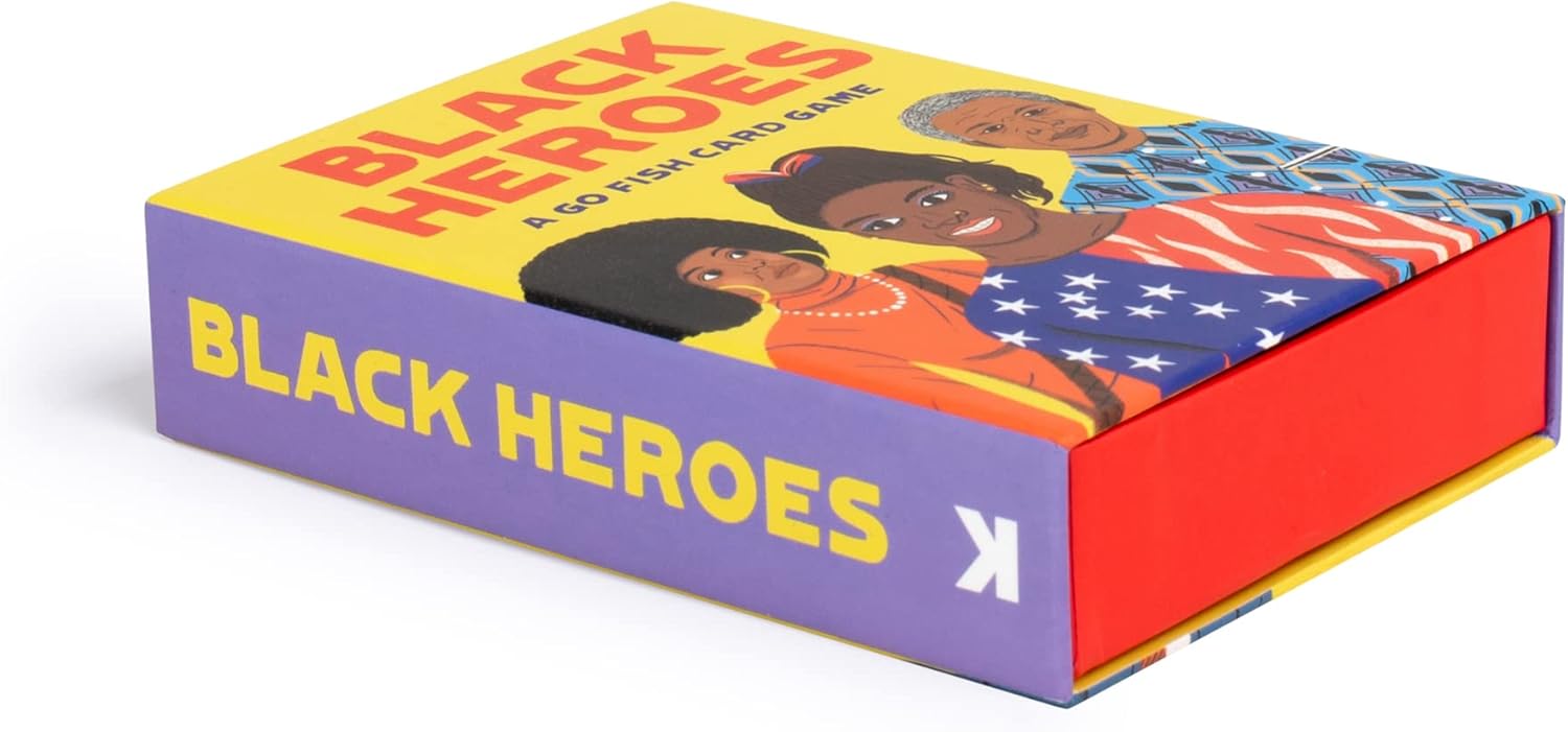 Colorful box with images of children and 'Black Heroes' text on a white background