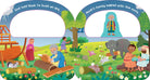 Children's book page with illustrations of Noah, his family, and animals building an Ark.