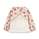 Baby jacket with strawberry pattern on a white background