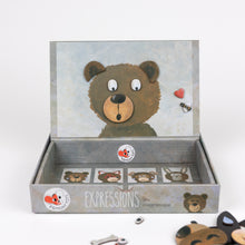 Box of bear-themed cookies with a bear illustration on the lid.