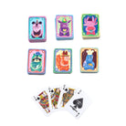 Set of playing cards with colorful animal illustrations on a white background