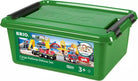 Green BRIO World toy storage box with a cargo railway deluxe set on the label