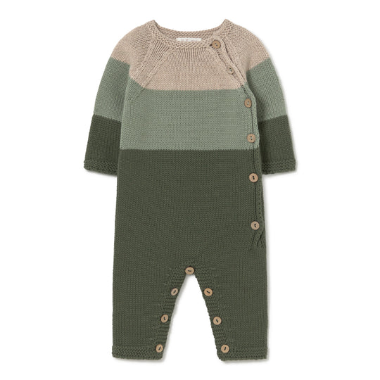 Knit Tricolor Romper - Forest/Eucalyptus/Dune by Li & Me