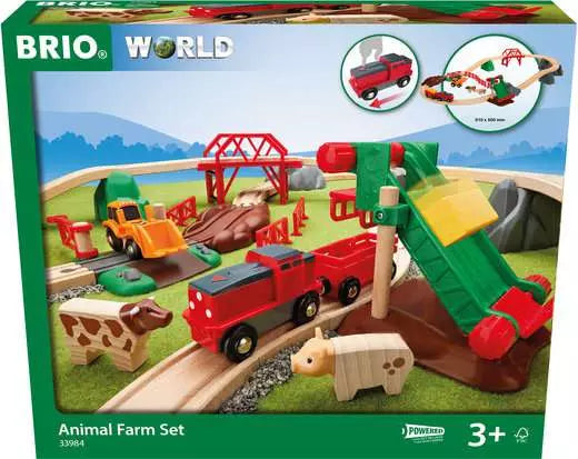 BRIO World Animal Farm Set packaging with train and animals on a track