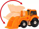 Toy bulldozer with moving blade on a white background