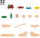 Set of wooden train tracks and accessories with Brio branding on a white background