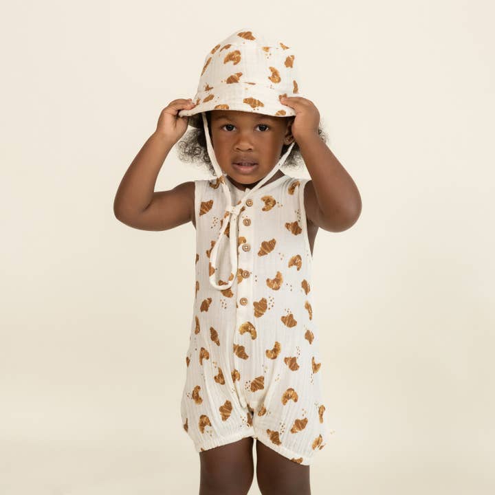 Organic Sleeveless Bubble Romper -Croissant by Makemake Organics