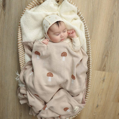 Luxury Cotton Receiving Blanket - Camel Mushroom by Bleu La La