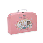 Pink suitcase with illustrations of three women and 'Les Parisiennes' branding on a white background