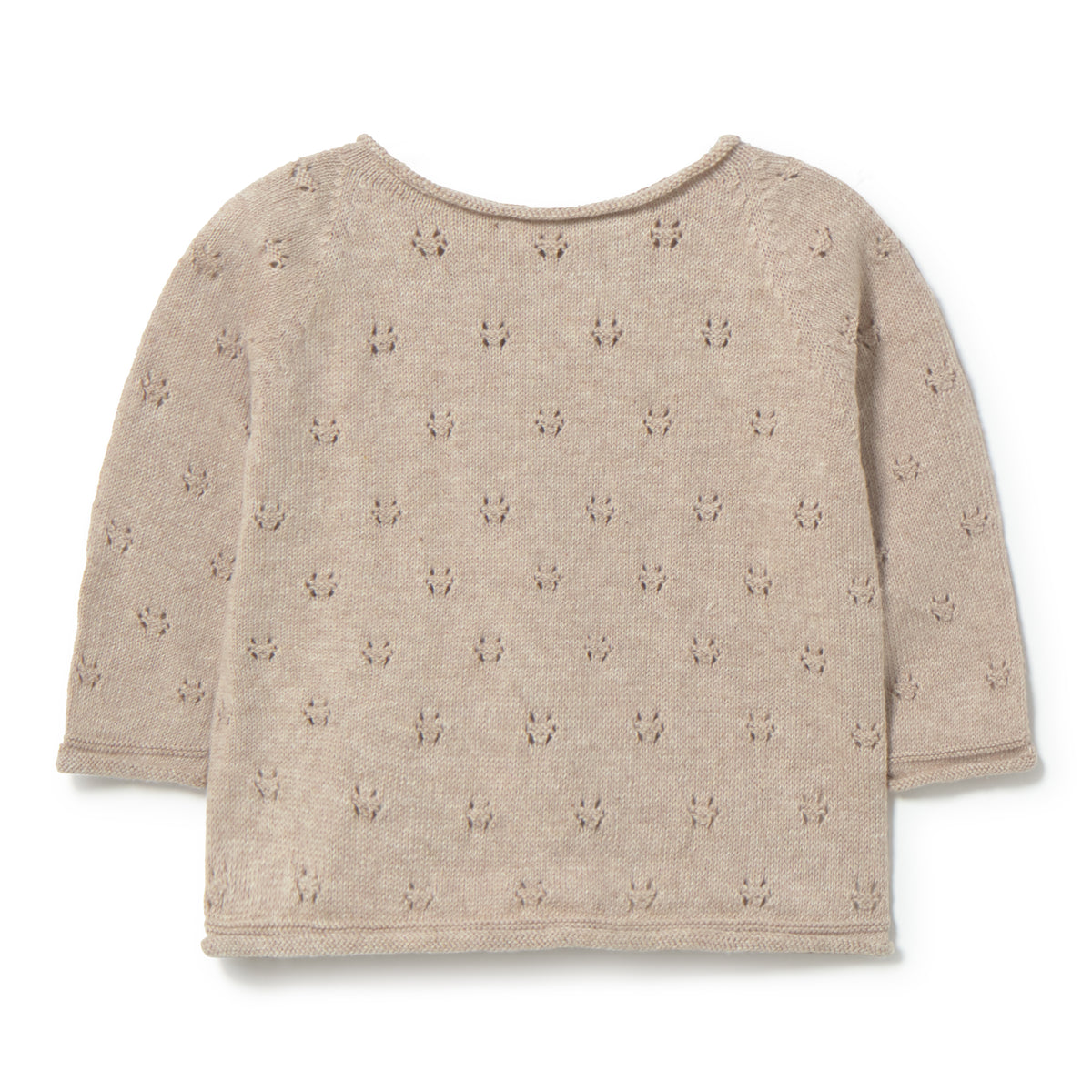 Beige sweater with a subtle pattern on a white background