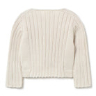 Beige ribbed knit cardigan on a white background
