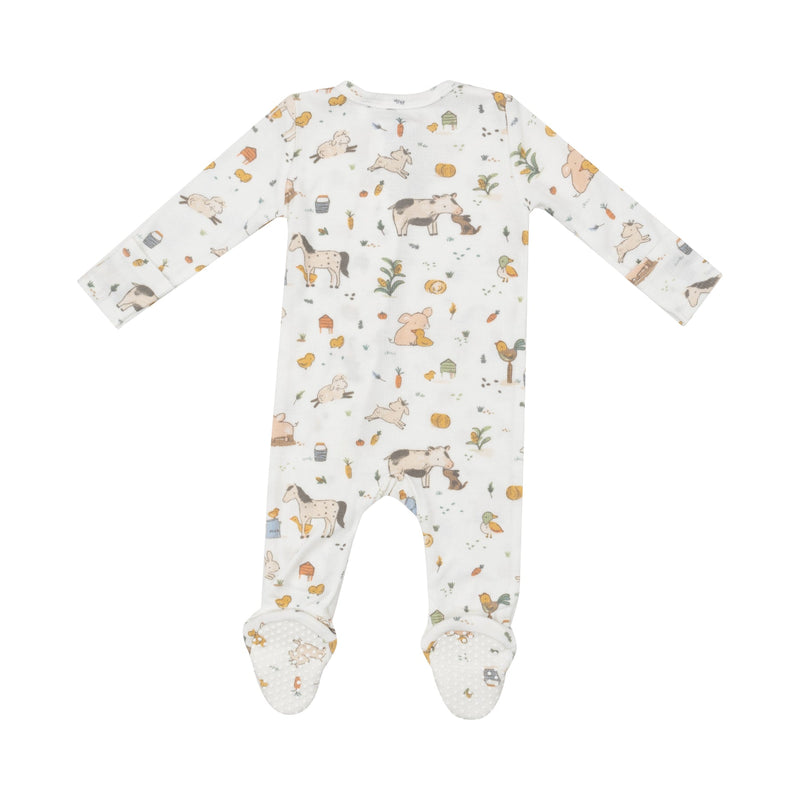 Bamboo 2 Way Zipper Footie - Farm Babies White by Angel Dear