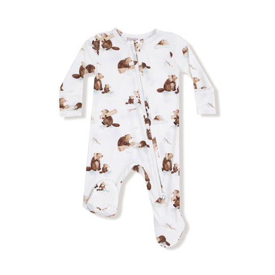 Bamboo 2 Way Zipper Footie - Baby Beavers by Angel Dear