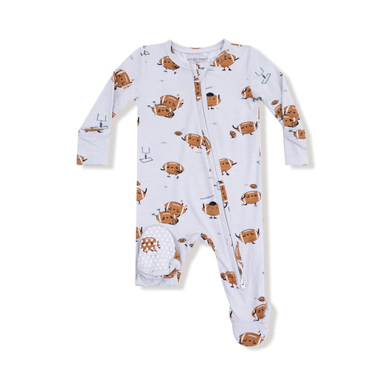 Bamboo 2 Way Zipper Footie - Footballs Playing Football by Angel Dear