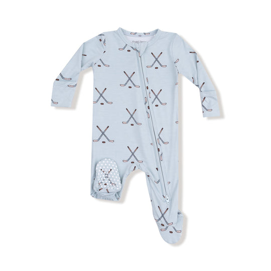 Bamboo 2 Way Zipper Footie - Stone Blue Hockey by Angel Dear