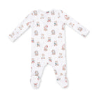 Baby onesie with teddy bear pattern on a white background