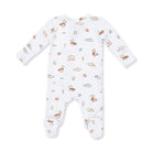Baby onesie with animal pattern on a white background