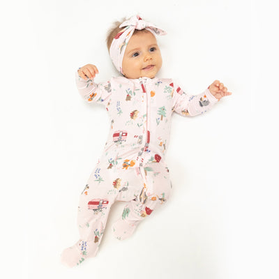 Bamboo 2 Way Ruffle Zipper Footie - Cute Animal Campers by Angel Dear