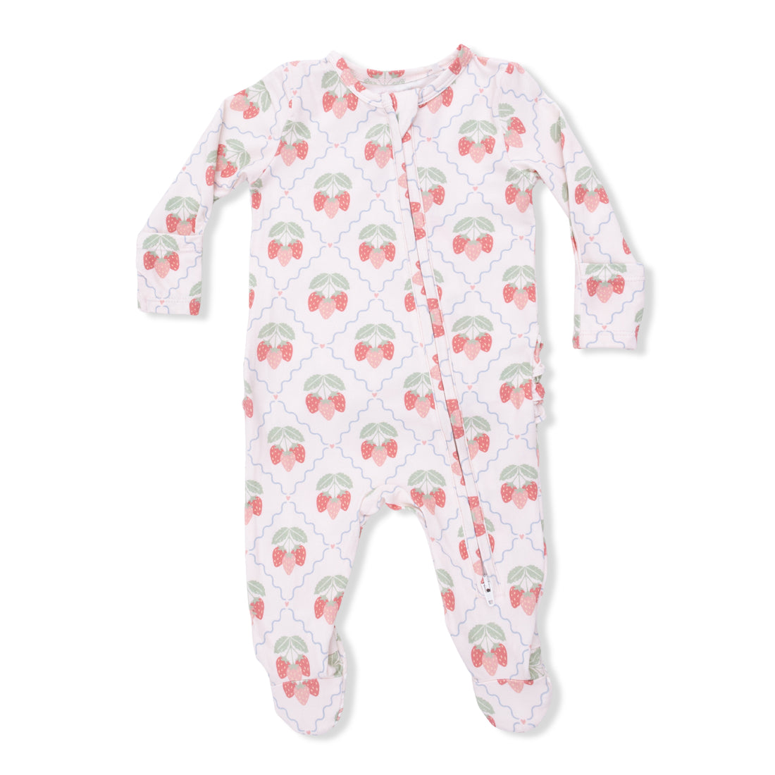 Baby onesie with cherry pattern on a white background