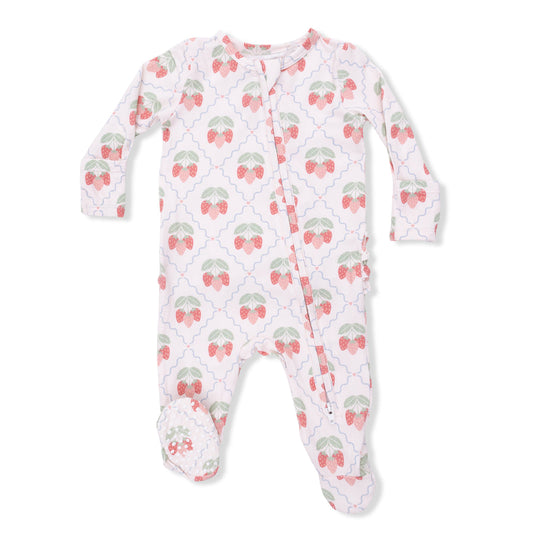 Bamboo 2 Way Ruffle Back Zipper Footie - Sweet Strawberries by Angel Dear
