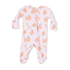 Baby onesie with peach pattern on a white background