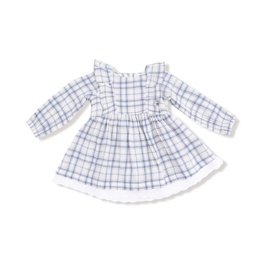Muslin Dress with Eyelet Hem - Blue Plaid by Angel Dear