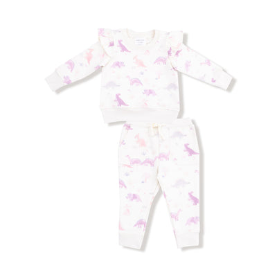 French Terry Ruffle Sweatshirt and Joggers - Soft Dinos Purple by Angel Dear