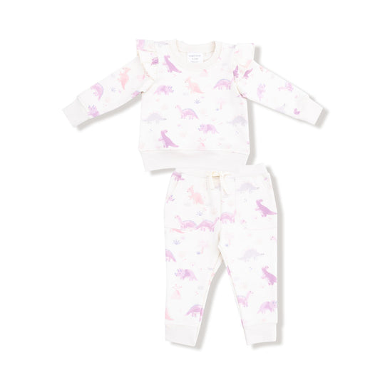 French Terry Ruffle Sweatshirt and Joggers - Soft Dinos Purple by Angel Dear