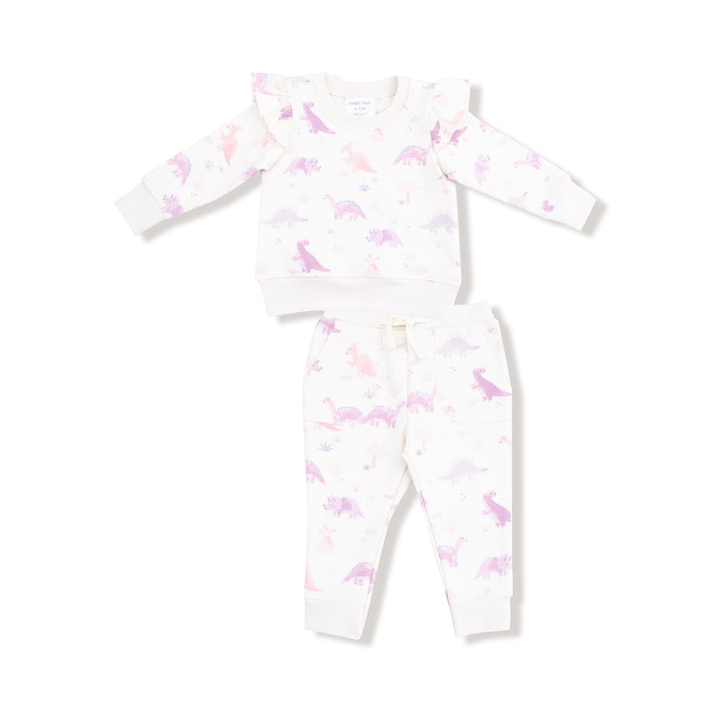 French Terry Ruffle Sweatshirt and Joggers - Soft Dinos Purple by Angel Dear