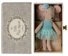 Small mouse doll in a box with 'Little Miss Mouse' text on the lid.