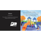 Illustration of a classroom scene with children and a teacher, and a playground scene with children playing.