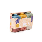 Pack of soft activity cubes with colorful shapes on a white background