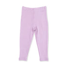 A pair of light purple ribbed leggings for toddlers, shown flat against a plain white background.