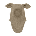 A light brown felt baby hat with attached ears, shown flat against a solid white background.