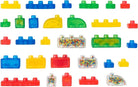 A collection of 30 colorful, translucent squishy building blocks from the Jelly Blox Stash 'n' Stack set, arranged neatly against a white background in various shapes, sizes, and textures, including special sensory pieces filled with colorful beads.