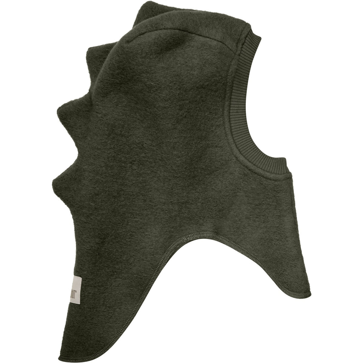 Dark green sleeveless garment with a hood on a white background