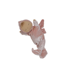Pink plush toy with a hood on a white background