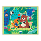 Children's puzzle with cartoon animals in a forest setting