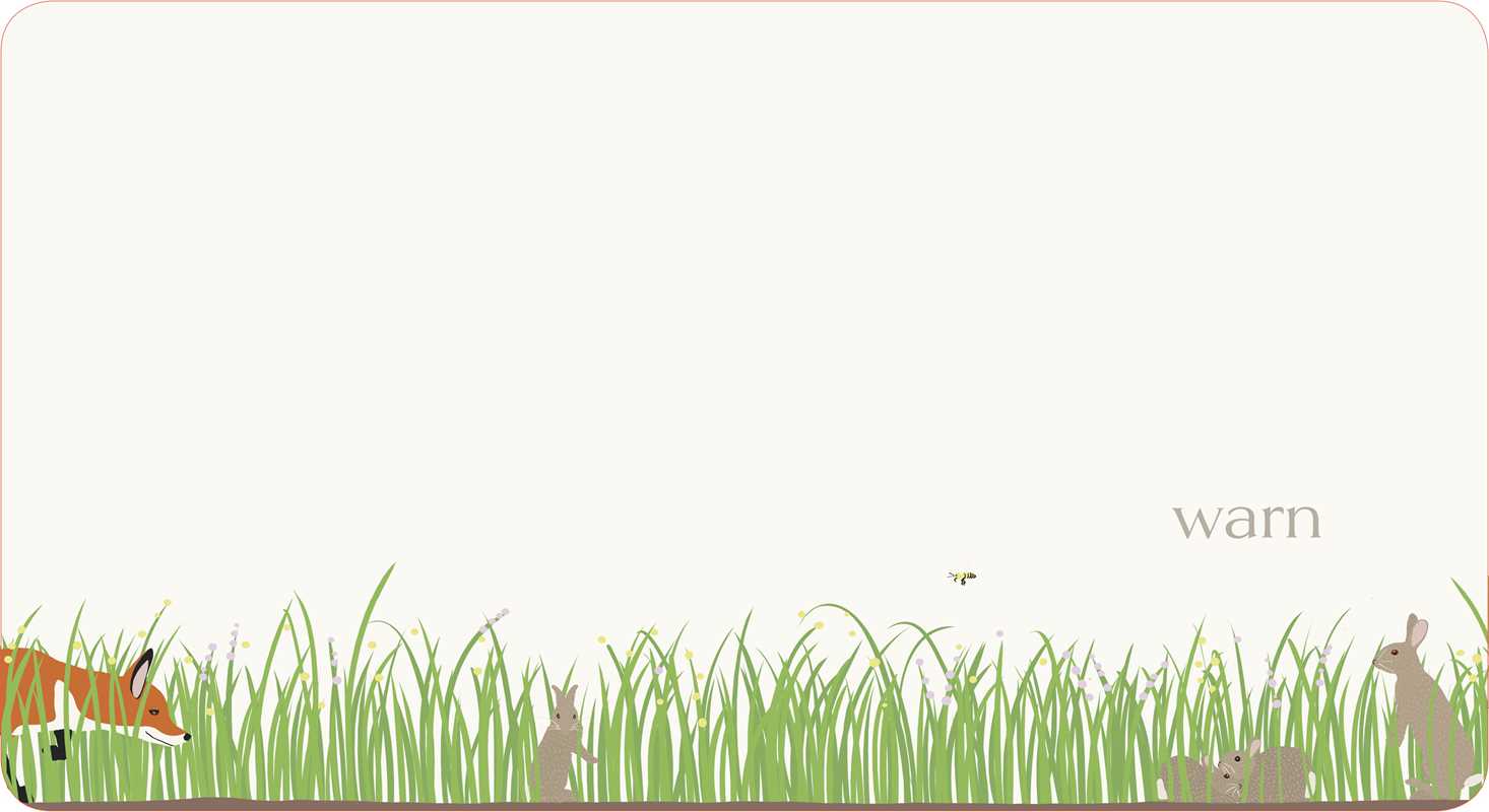 Placemat with grass design and small animals on a white background